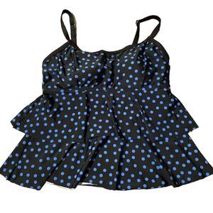 Swimsuits For All Womens Black Swim Tankini Top Ruffled Blue Polka Dots Size 10